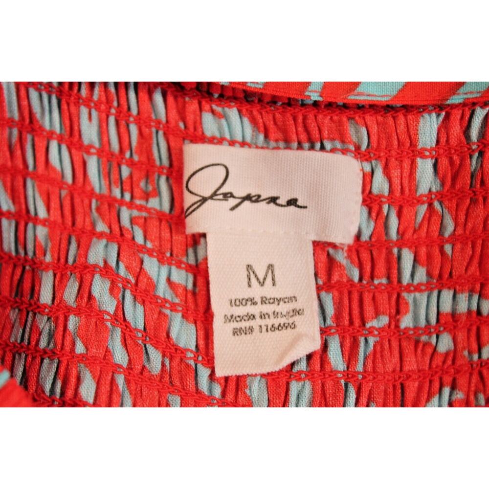 Womens Rayon Maxi Dress size M Red Blue Lined Geometric Smocked Back Boho Chic - Picture 10 of 11